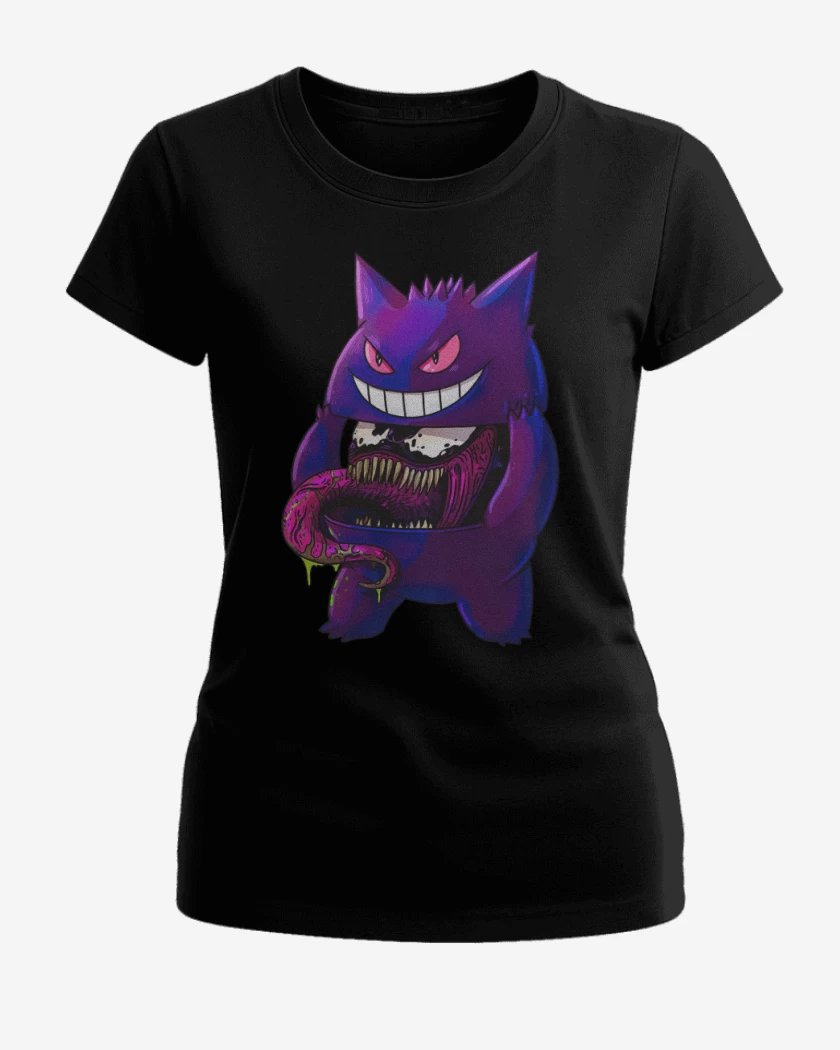 Polera de Mujer Negro de Gengar Desenmascarado