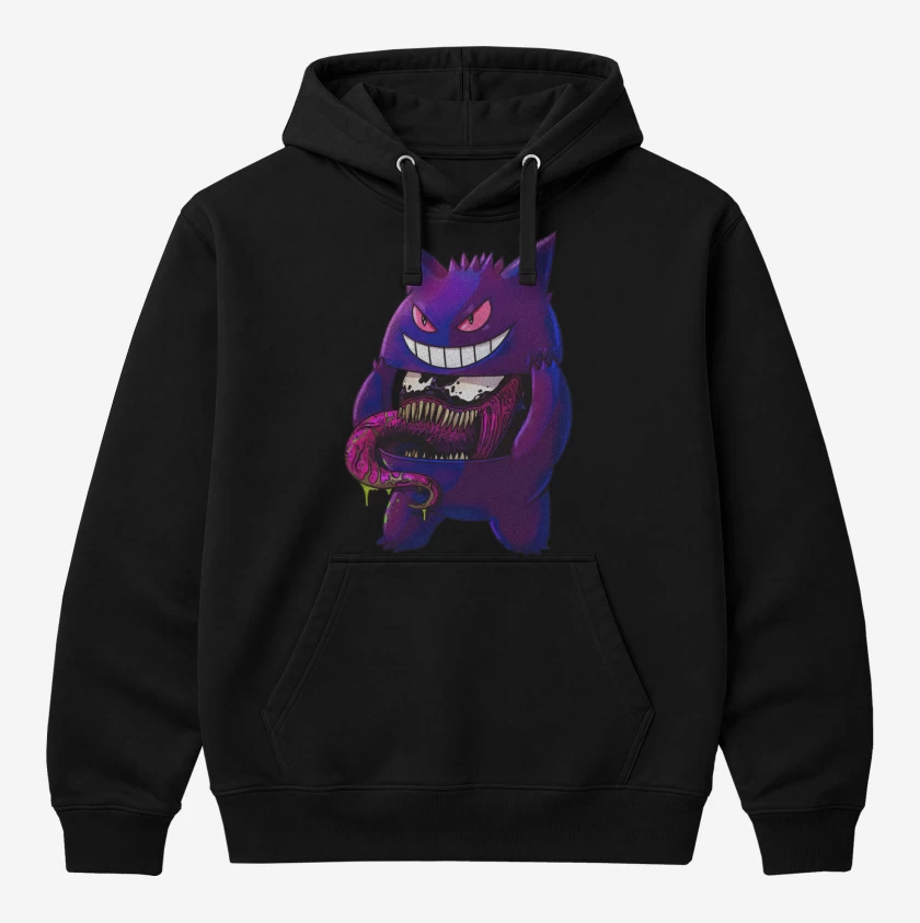 Polerón Canguro Negro de Gengar Desenmascarado