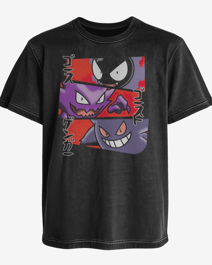 Polera desgastada Negro de Gastly Hunter Gengar