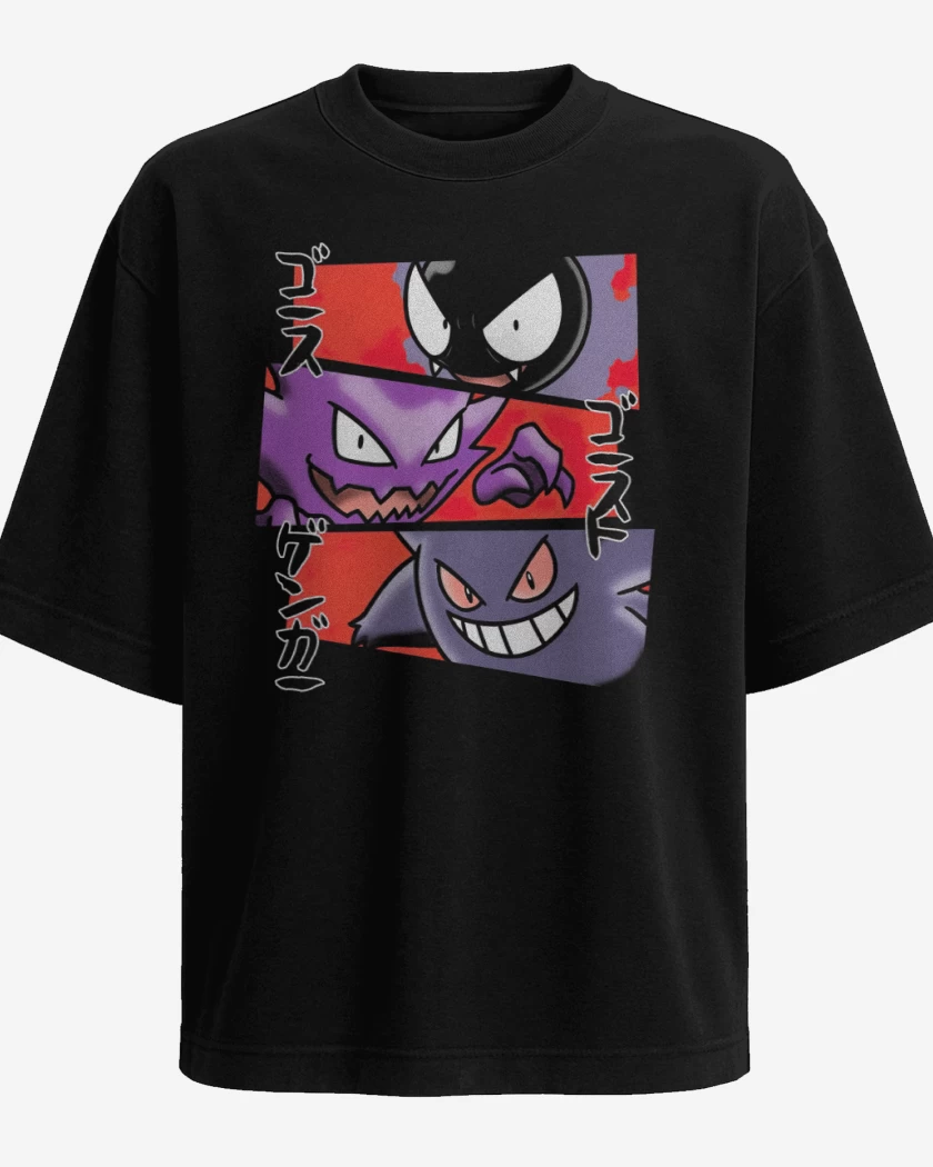 Polera Oversize Negro de Gastly Hunter Gengar