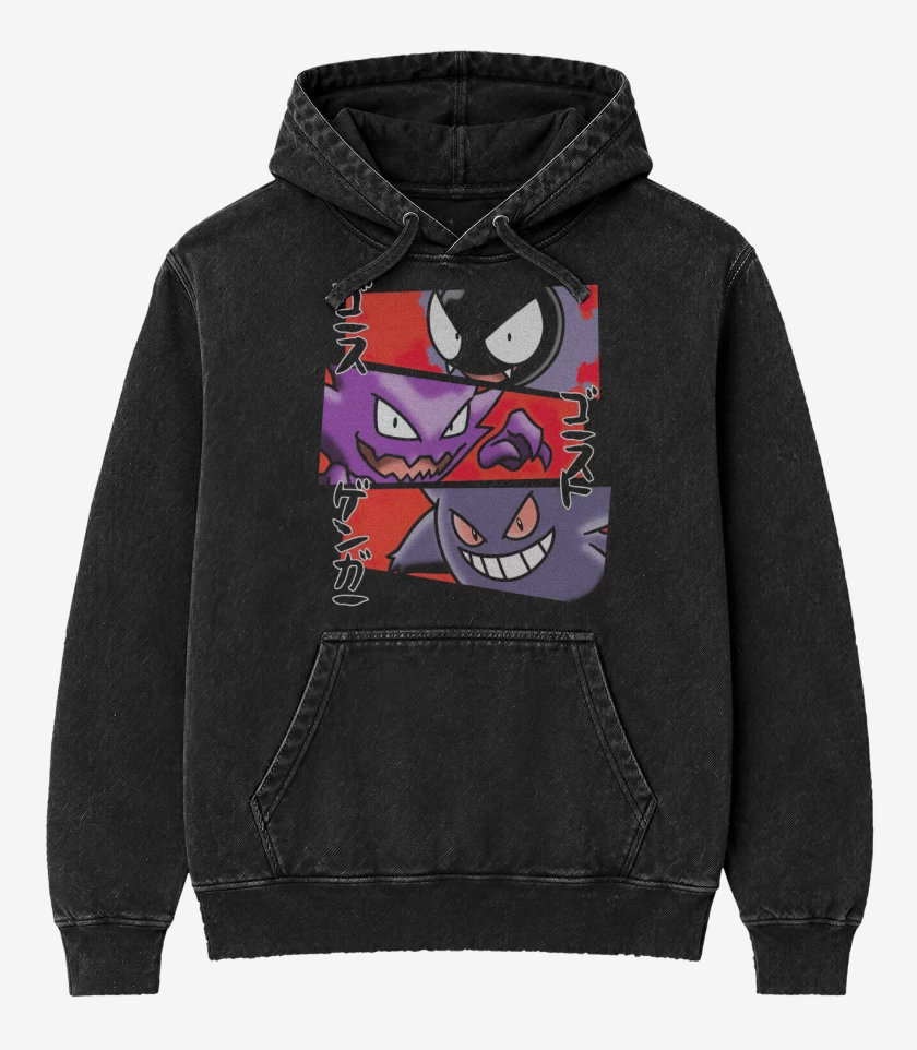 Poleron Canguro Acid Wash Negro de Gastly Hunter Gengar