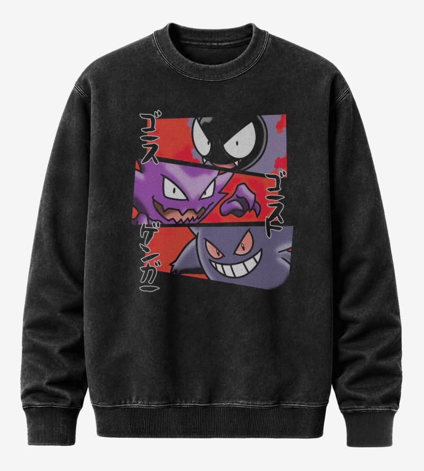 Poleron Polo Acid Wash Negro de Gastly Hunter Gengar