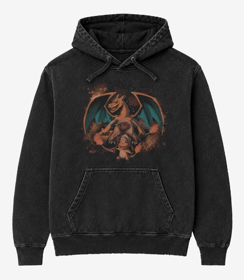Poleron Canguro Acid Wash Negro de Los charmenders