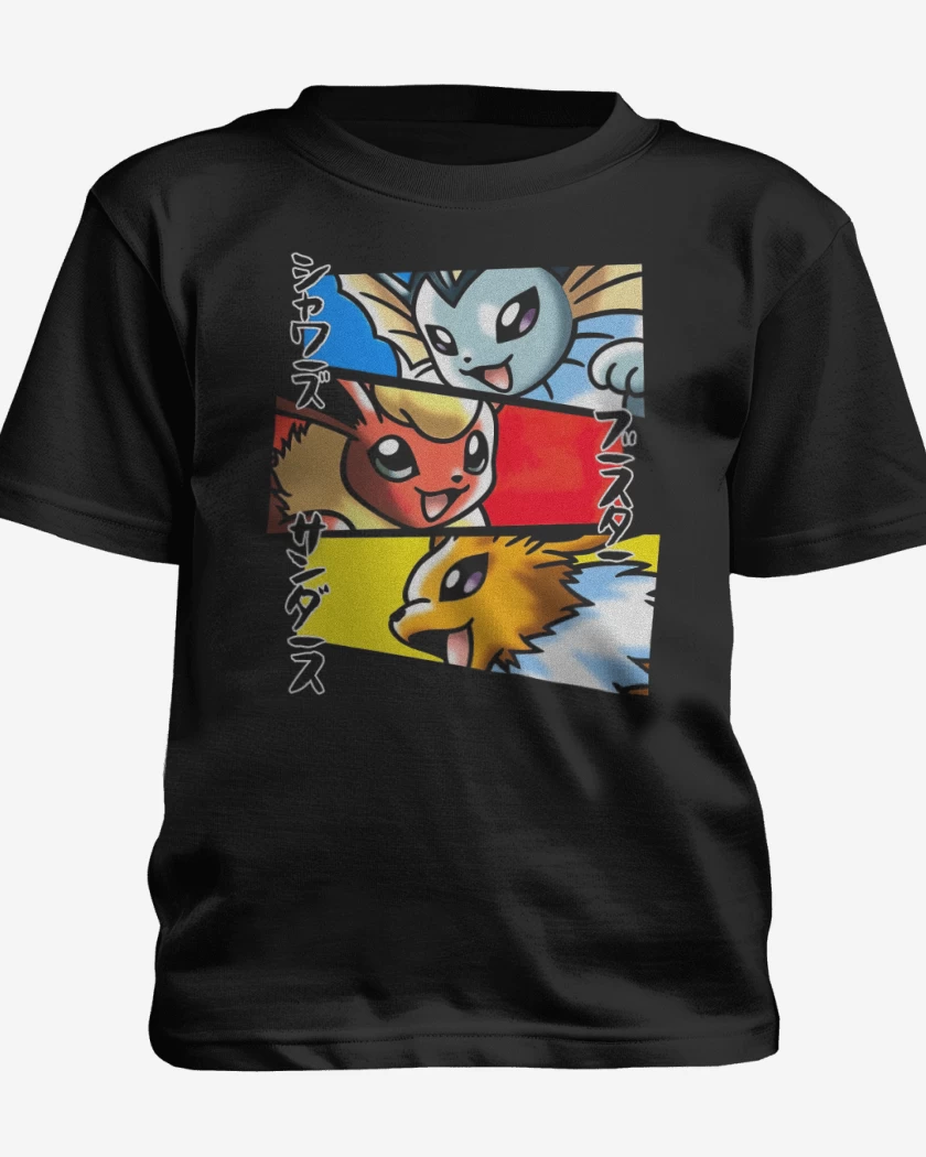 Polera de niño Negro de Vaporeon Flareon Jolteon