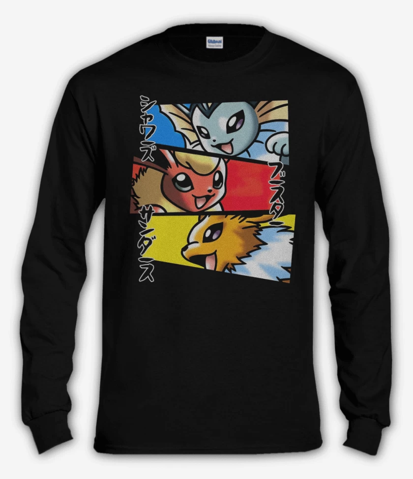 Polera manga larga Negro de Vaporeon Flareon Jolteon