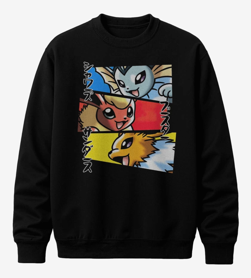 Poleron polo Negro de Vaporeon Flareon Jolteon