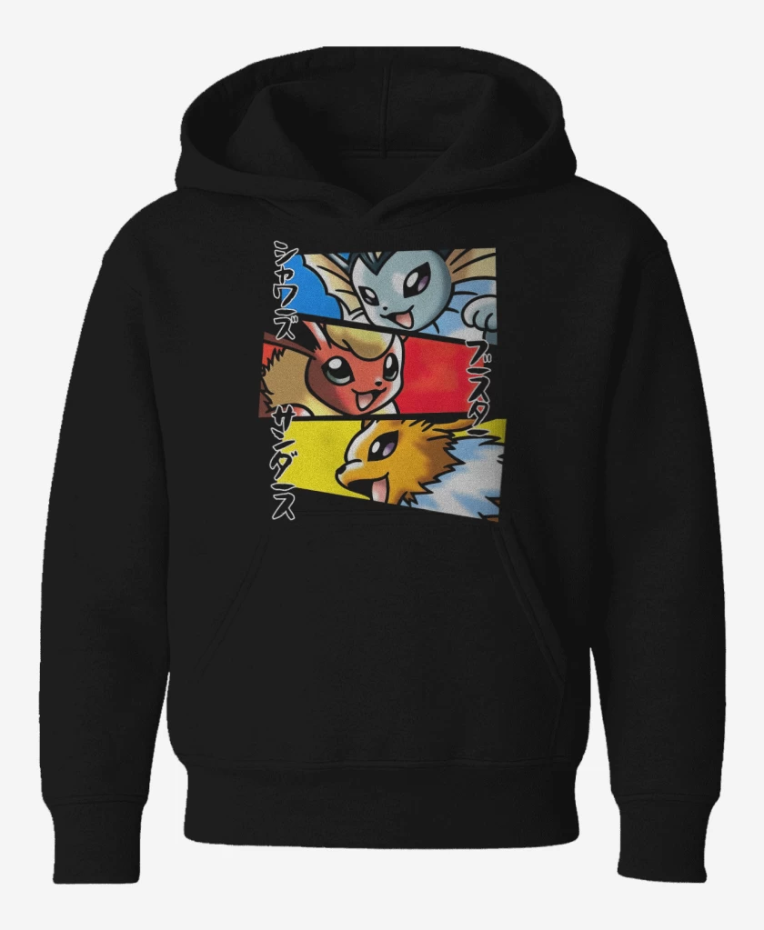 Poleron de niño Negro de Vaporeon Flareon Jolteon