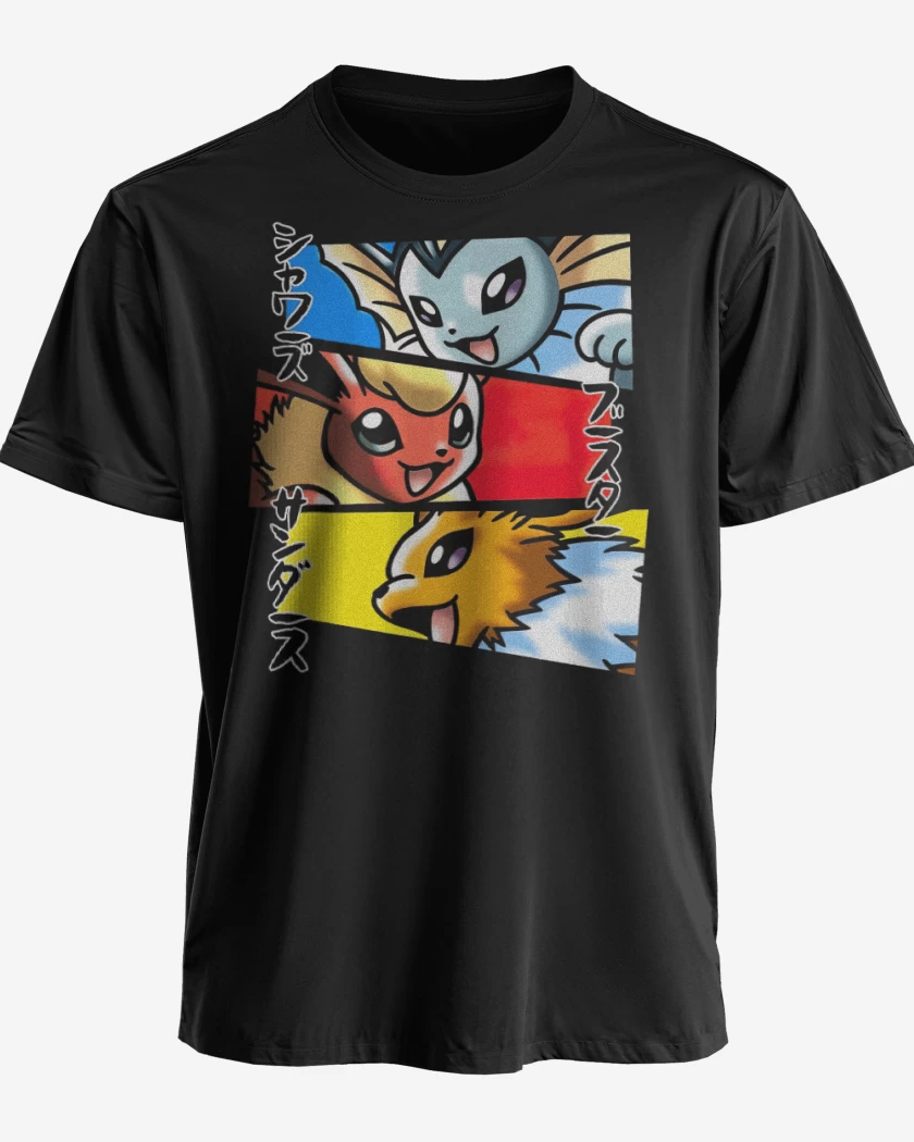Polera premium Negro de Vaporeon Flareon Jolteon