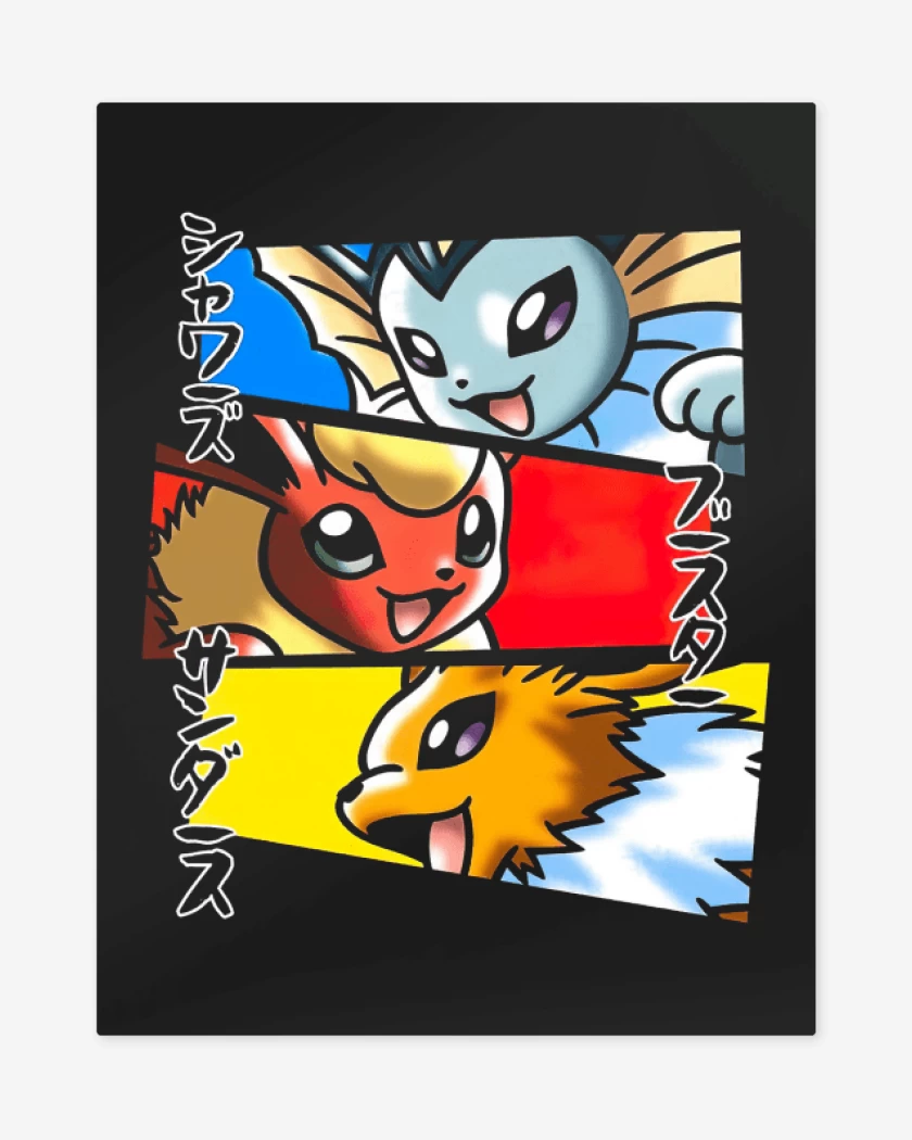 Print metalico Negro de Vaporeon Flareon Jolteon