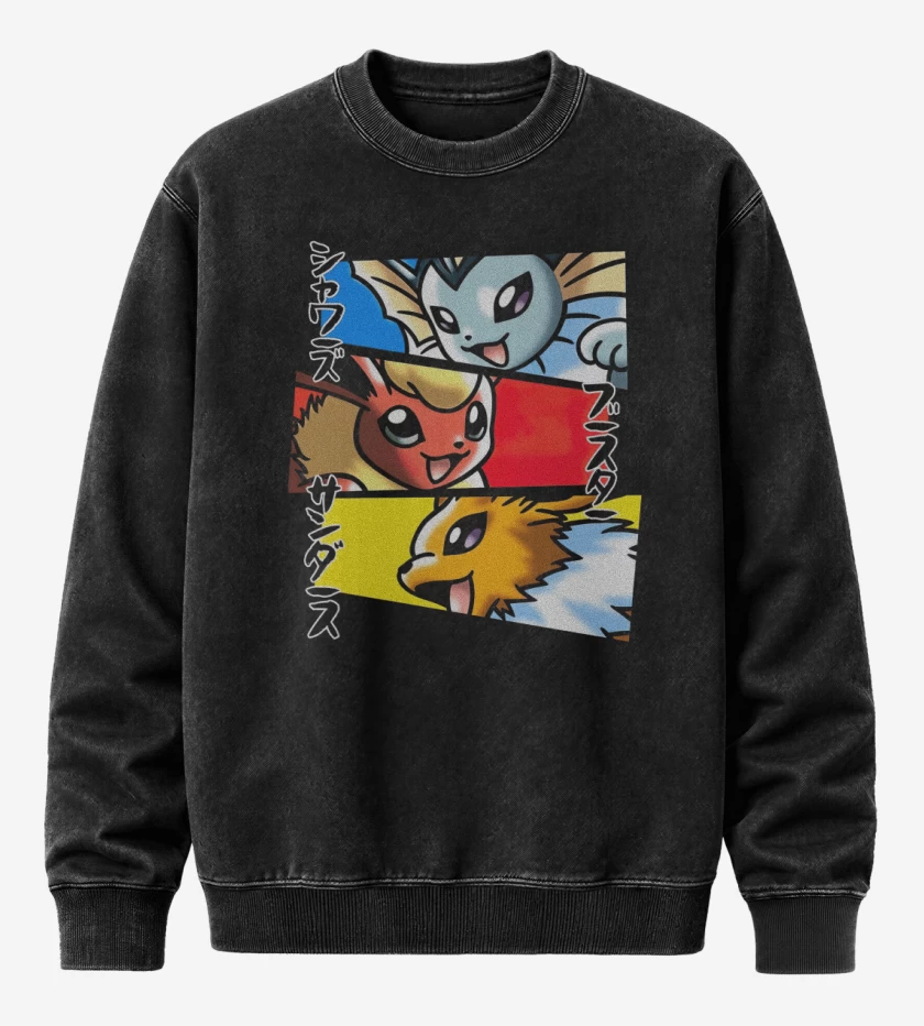 Poleron Polo Acid Wash Negro de Vaporeon Flareon Jolteon