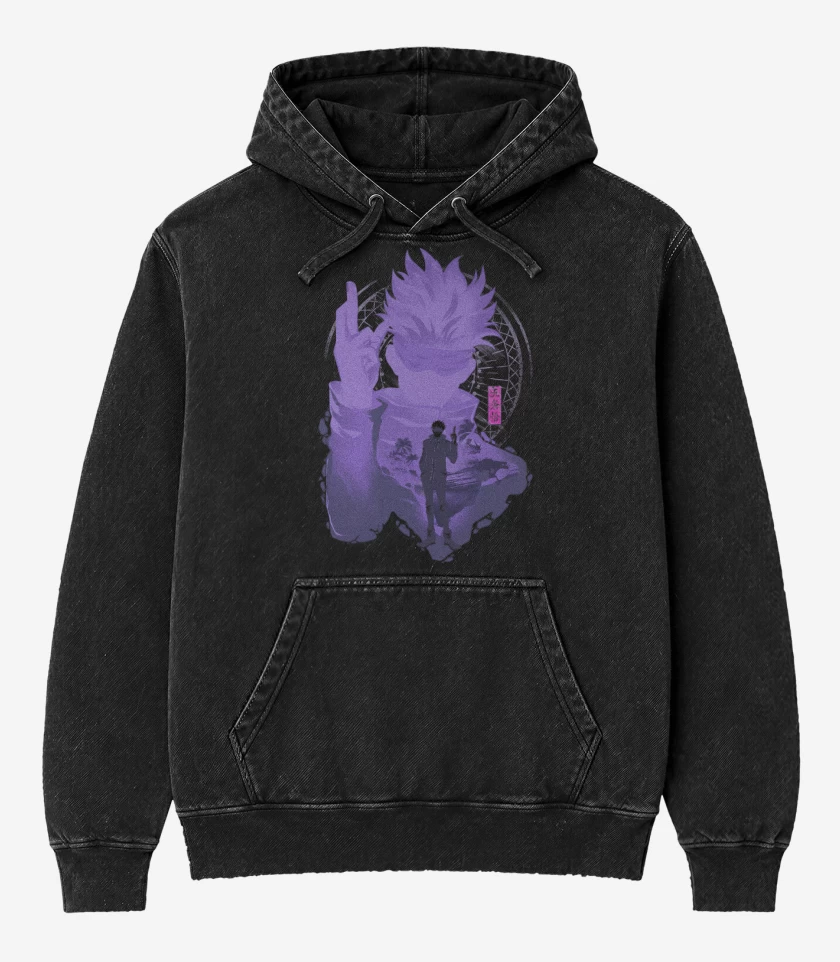 Poleron Canguro Acid Wash Negro de Gojou