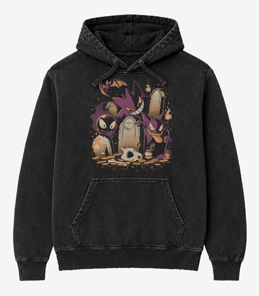 Poleron Canguro Acid Wash Negro de Lavanda Town