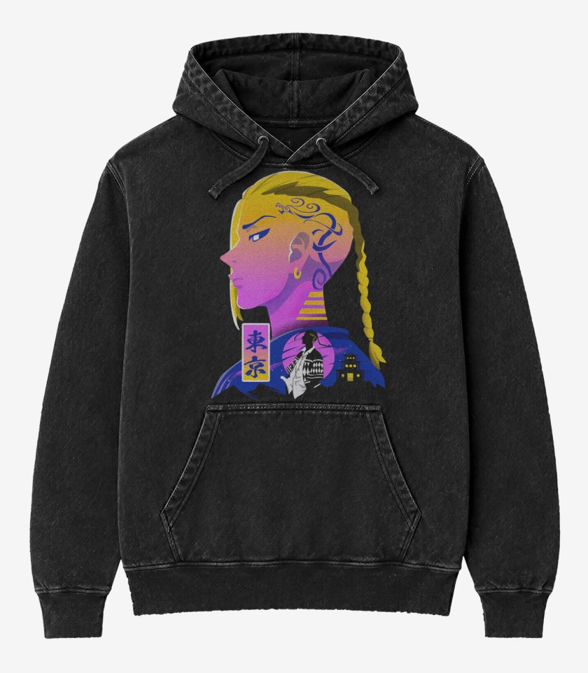 Poleron Canguro Acid Wash Negro de Draken