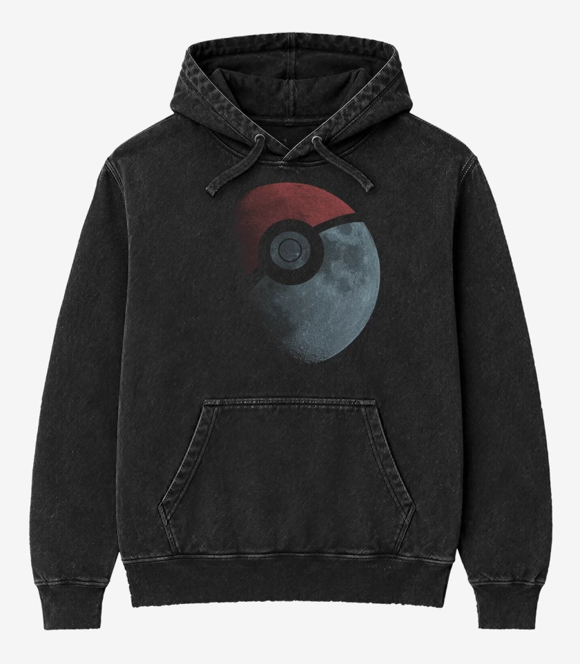 Poleron Canguro Acid Wash Negro de Luna Pokebola