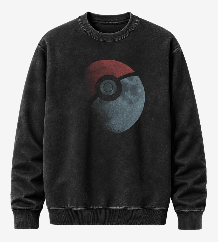 Poleron Polo Acid Wash Negro de Luna Pokebola