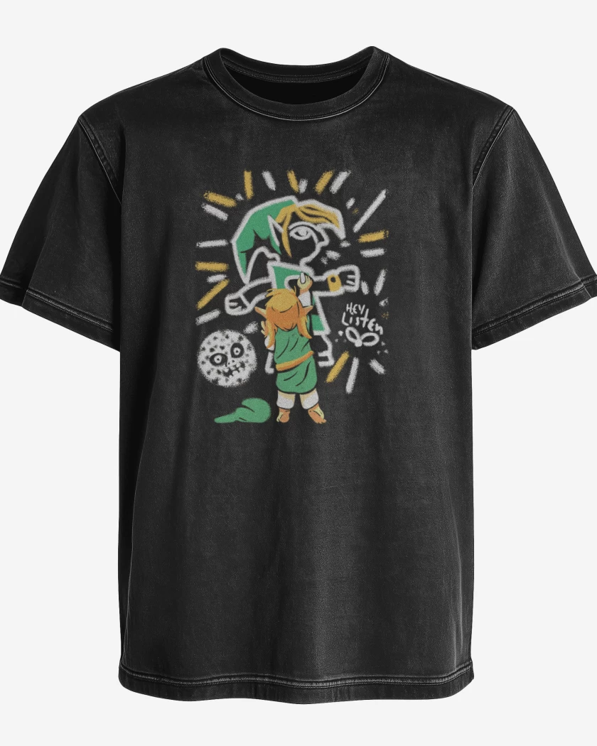 Polera desgastada Negro de Link Grafiti