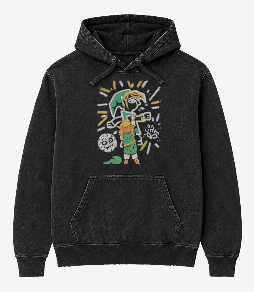 Poleron Canguro Acid Wash Negro de Link Grafiti