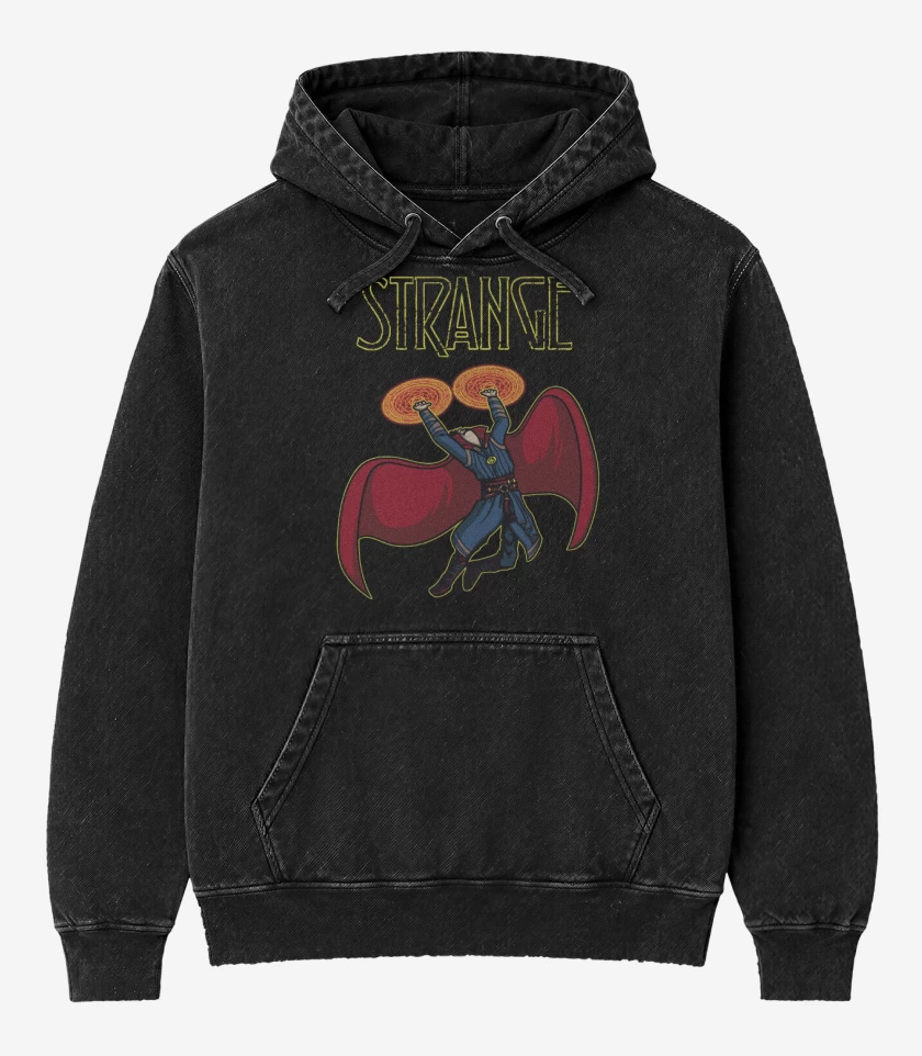 Poleron Canguro Acid Wash Negro de Strange
