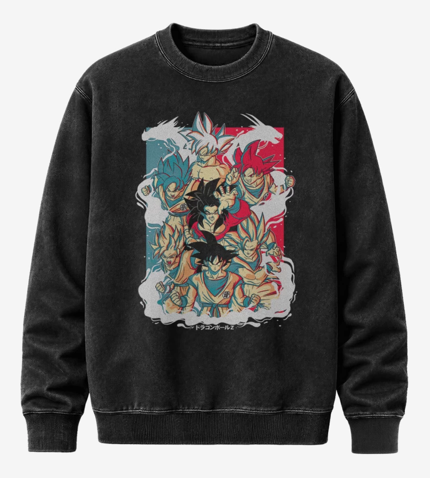 Poleron Polo Acid Wash Negro de Goku Evoluciones