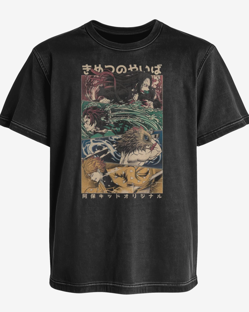 Polera desgastada Negro de Kimetsu no Yaiba 