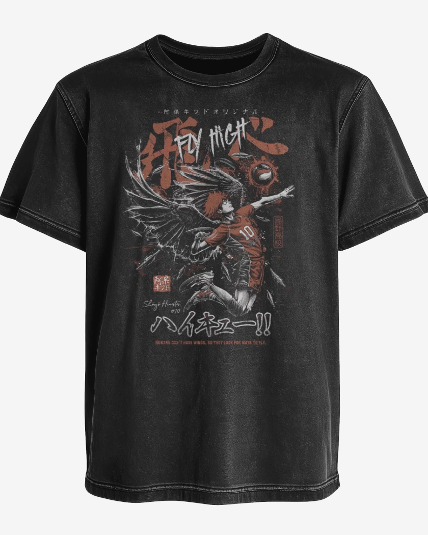 Polera desgastada Negro de Shoyo Hinata