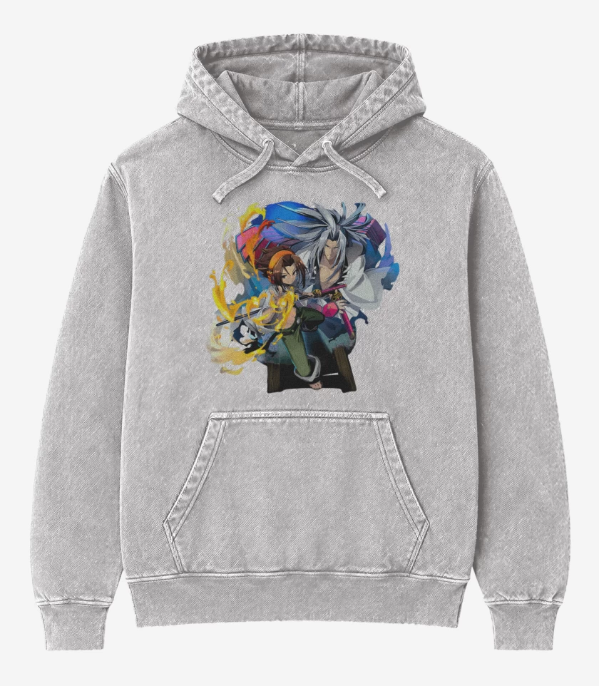 Poleron Canguro Acid Wash Gris Melange de Yoh and Amidamaru