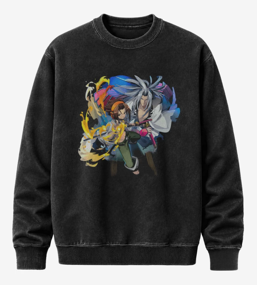 Poleron Polo Acid Wash Negro de Yoh and Amidamaru