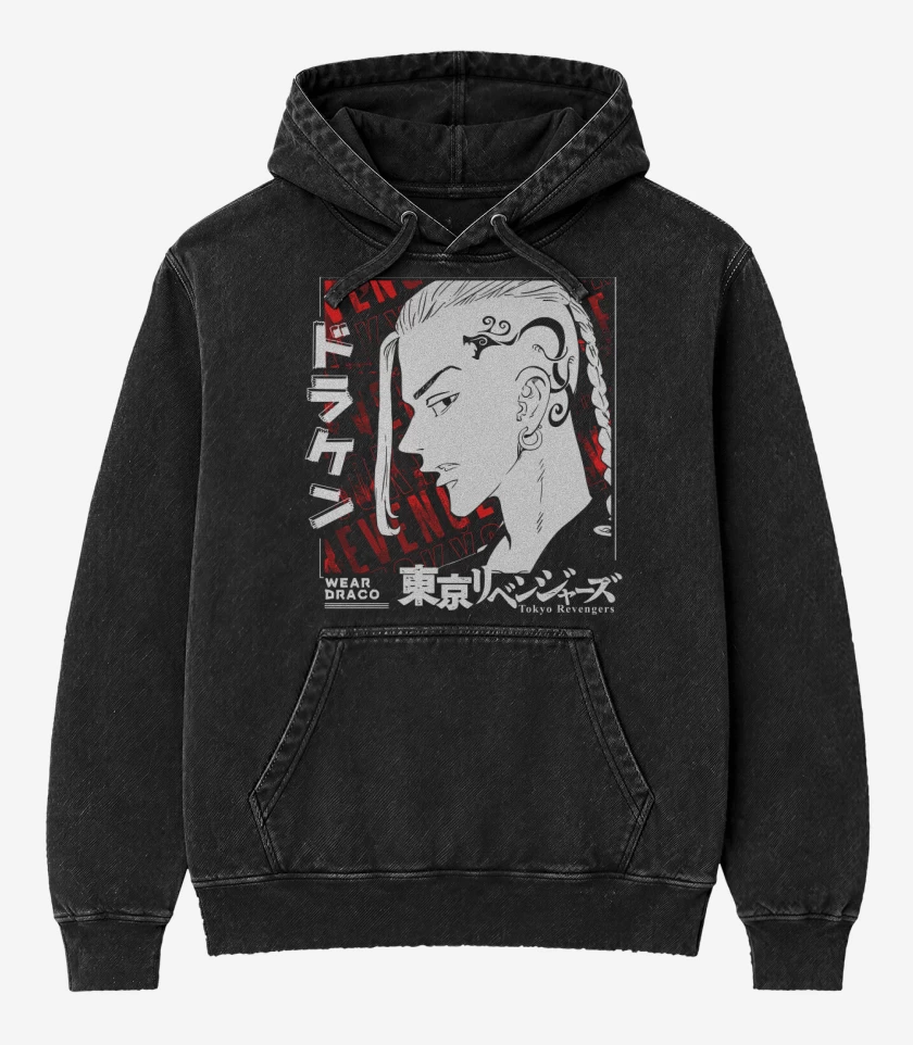 Poleron Canguro Acid Wash Negro de Draken