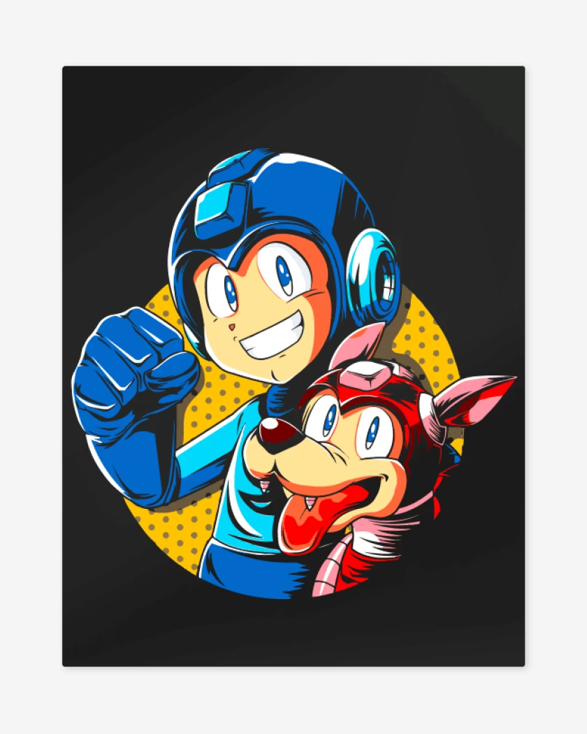 Print metalico Negro de Megaman y rush