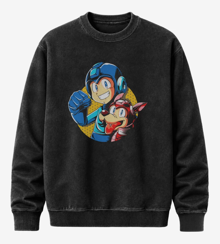 Poleron Polo Acid Wash Negro de Megaman y rush