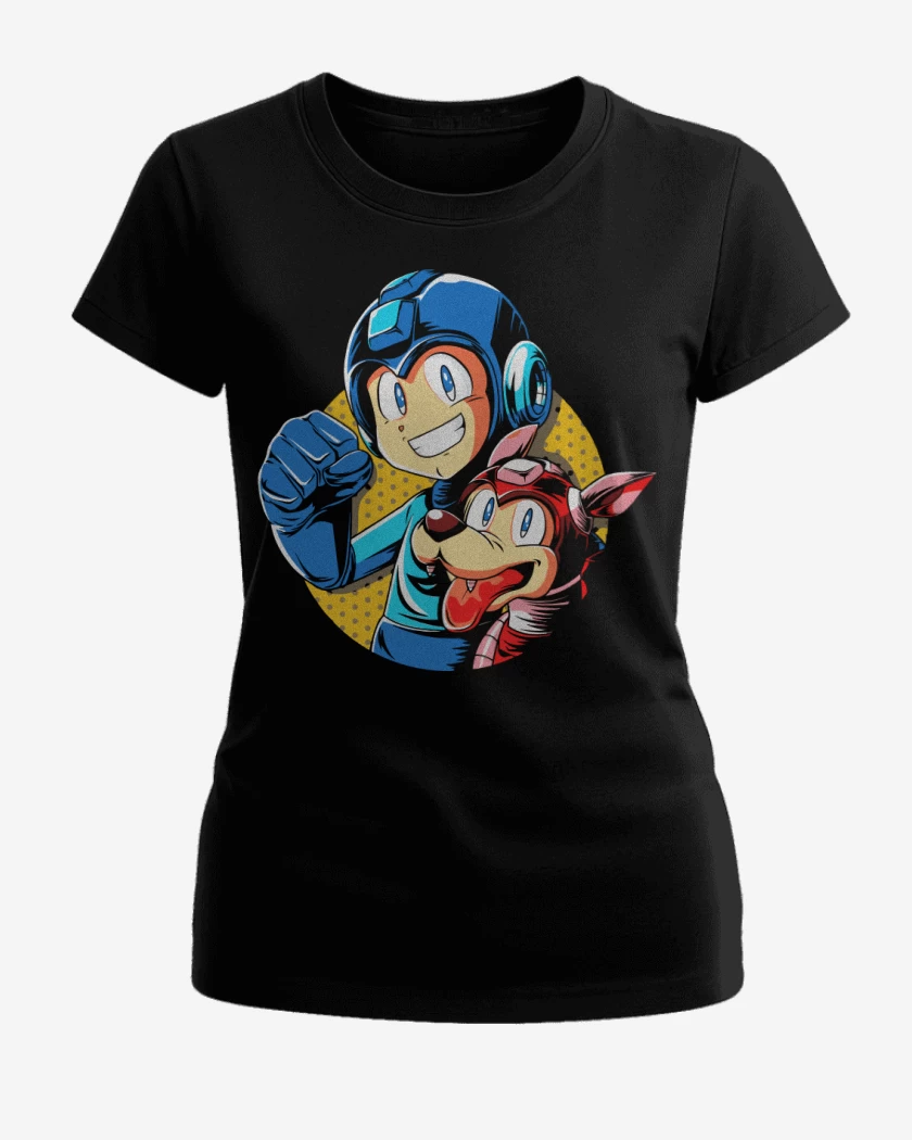 Polera de Mujer Negro de Megaman y rush