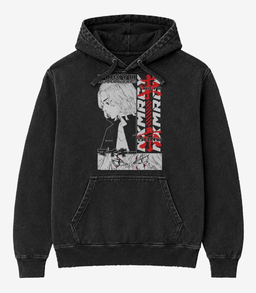 Poleron Canguro Acid Wash Negro de Manjiro