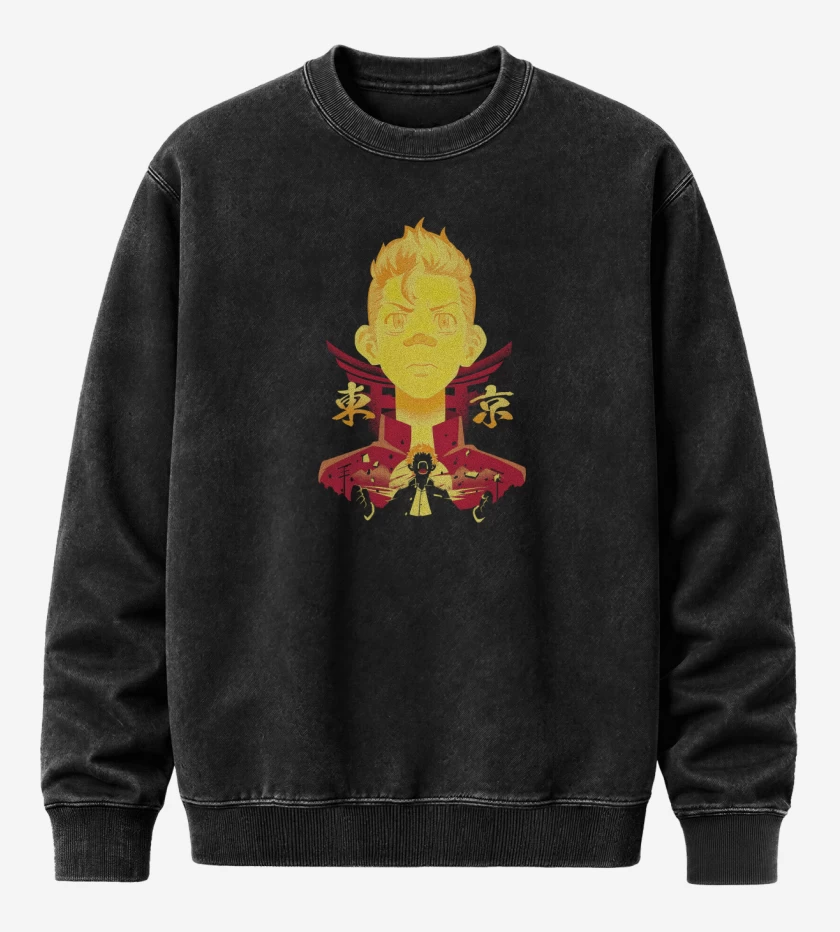 Poleron Polo Acid Wash Negro de Takemichi Hanahaki