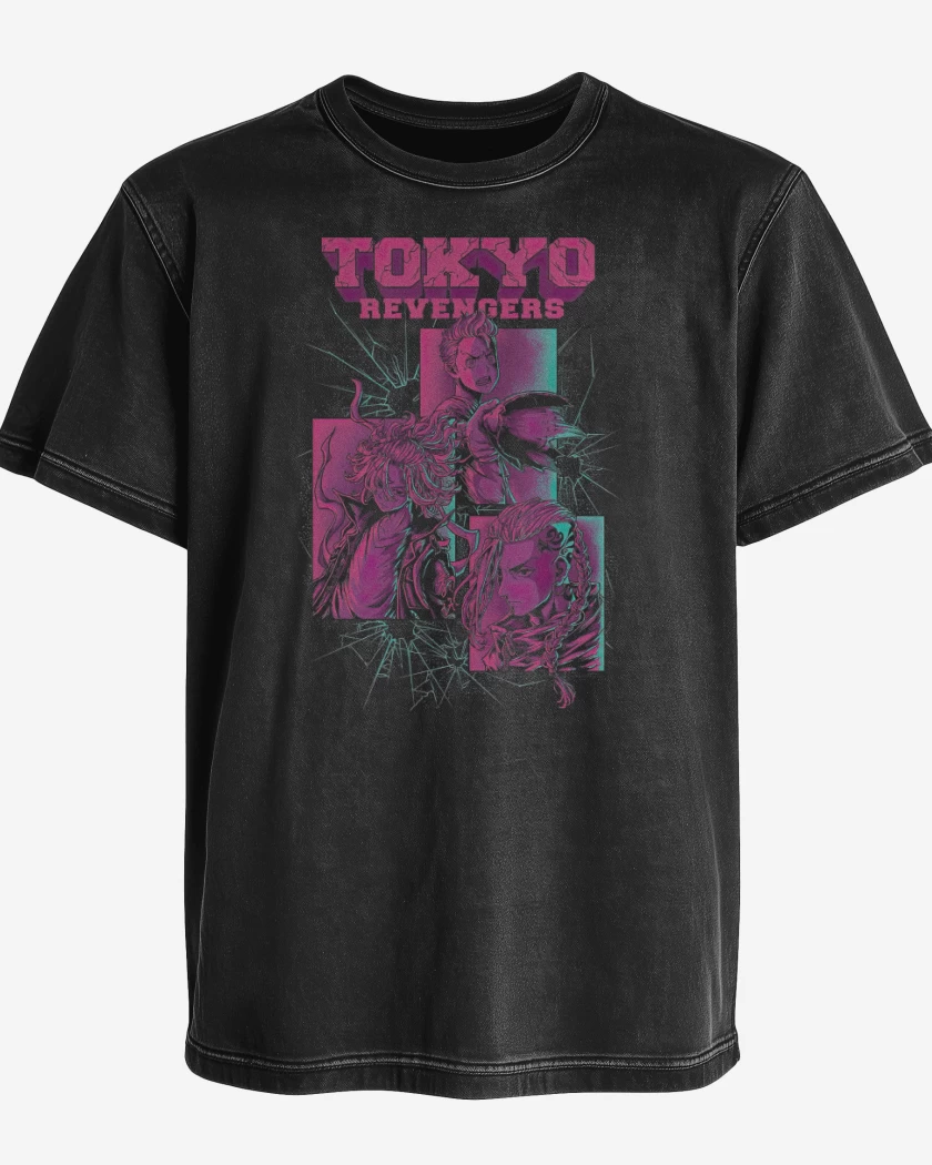 Polera desgastada Negro de Tokyo Manji