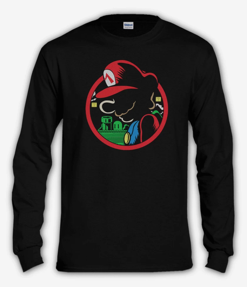 Polera manga larga Negro de Super bigote Bru