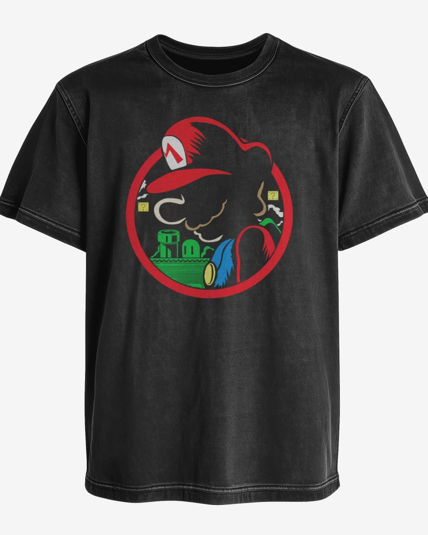 Polera desgastada Negro de Super bigote Bru