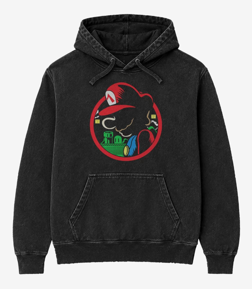 Poleron Canguro Acid Wash Negro de Super bigote Bru