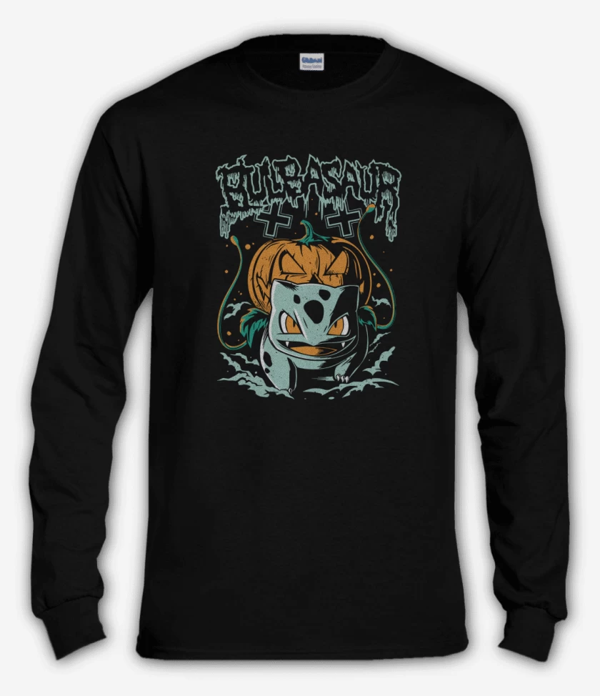 Polera manga larga Negro de bulbasaur pumpkins