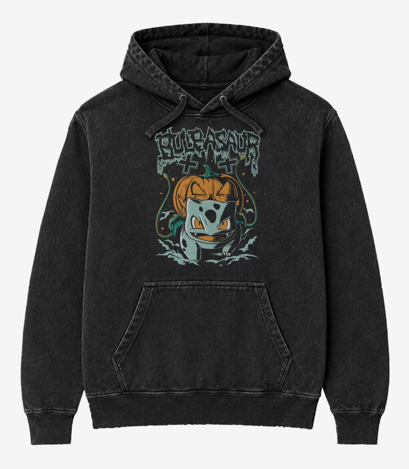 Poleron Canguro Acid Wash Negro de bulbasaur pumpkins