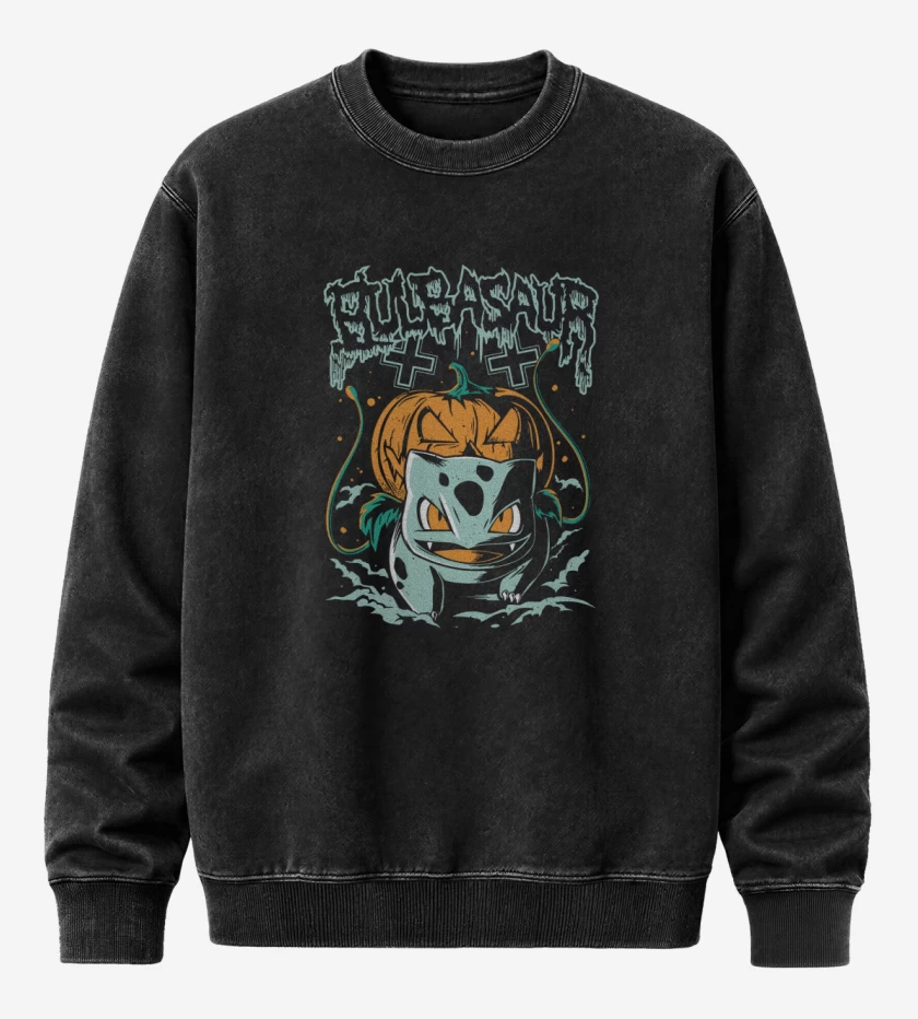 Poleron Polo Acid Wash Negro de bulbasaur pumpkins