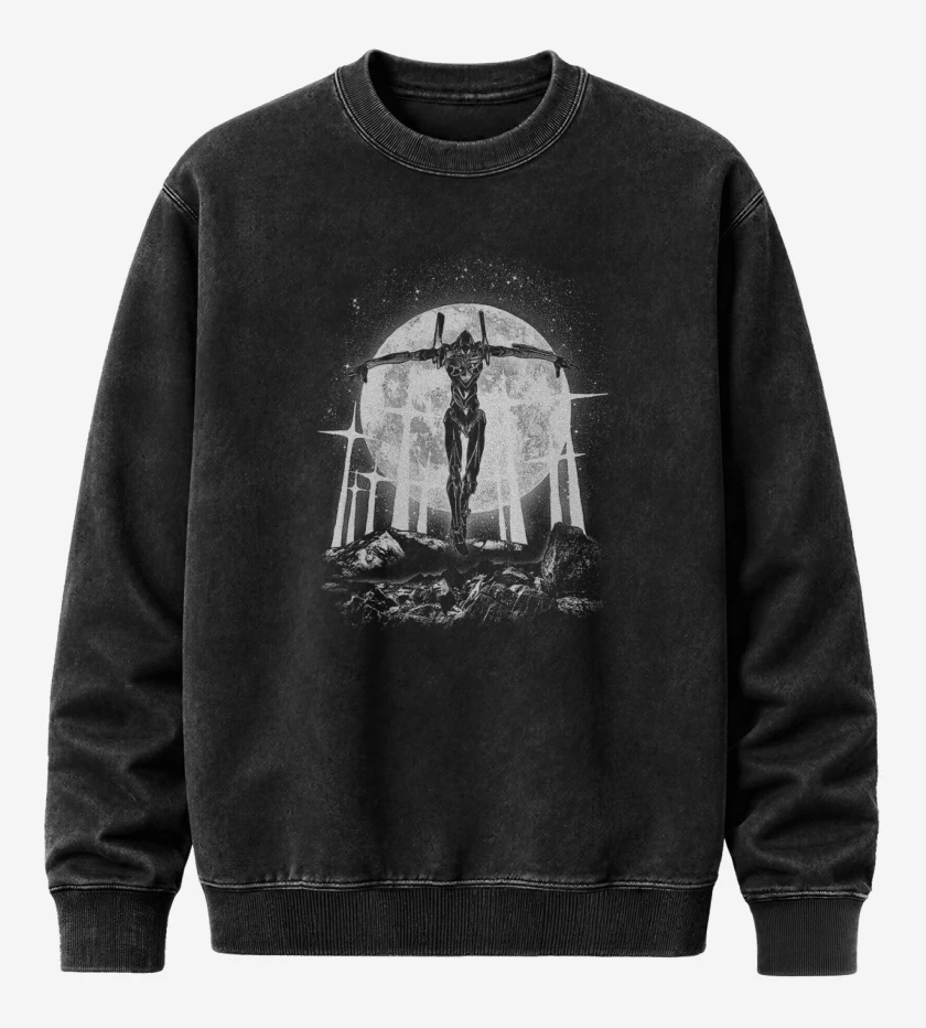 Poleron Polo Acid Wash Negro de Evangelion moon