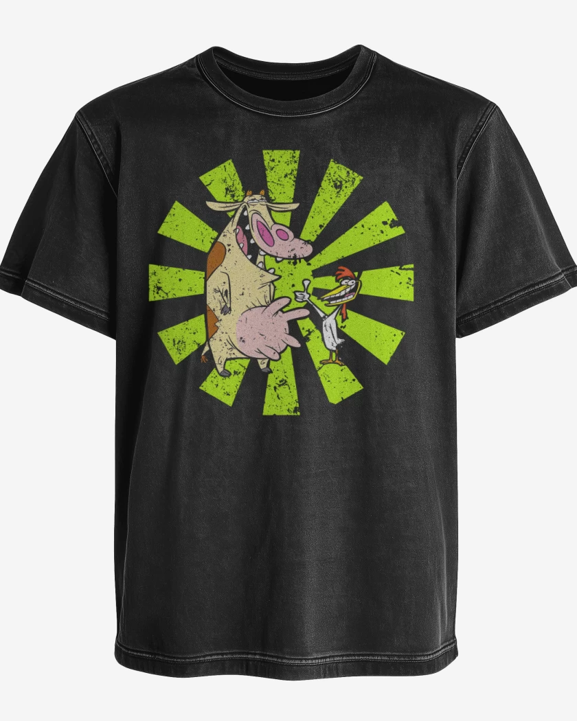 Polera desgastada Negro de La Vaca y el pollito