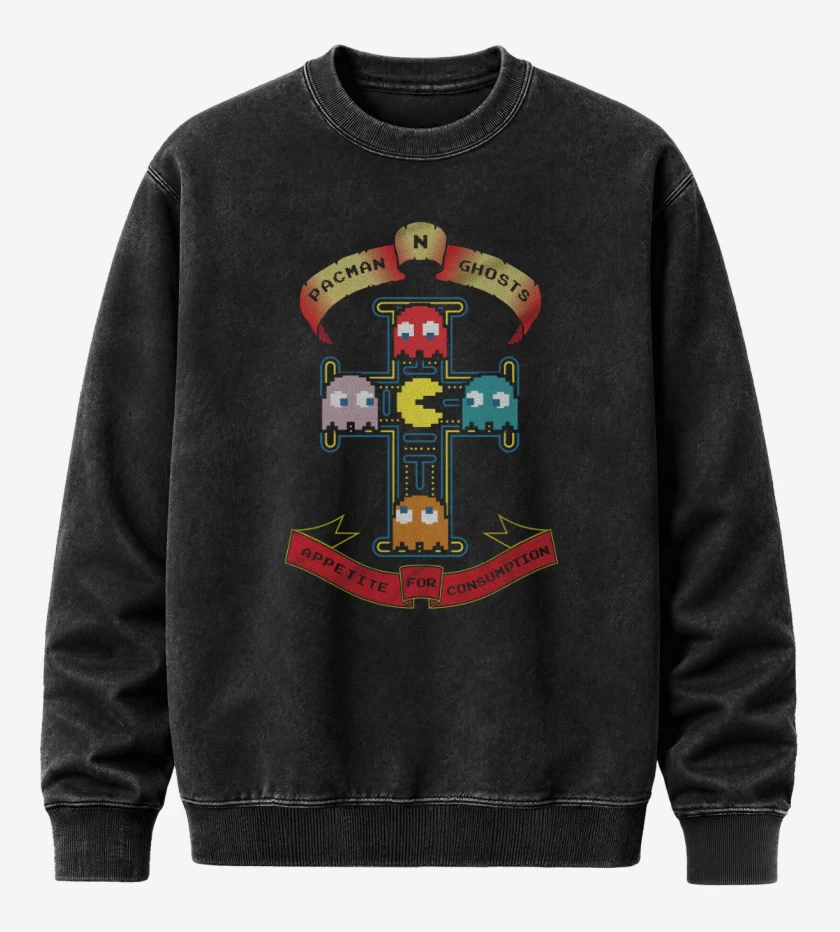 Poleron Polo Acid Wash Negro de Pacman And Ghosts