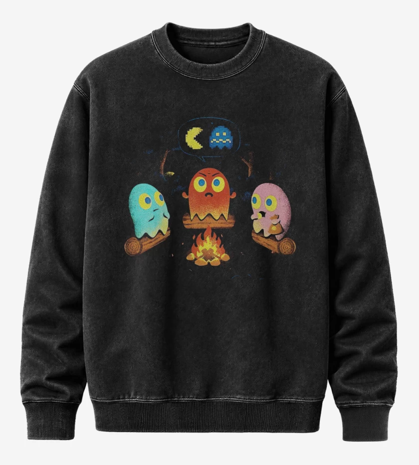 Poleron Polo Acid Wash Negro de Pacman del terror