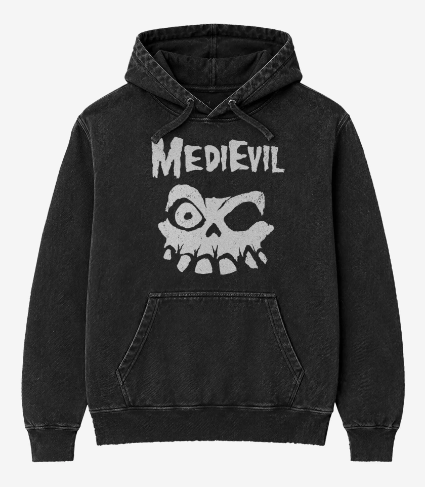 Poleron Canguro Acid Wash Negro de Medievil