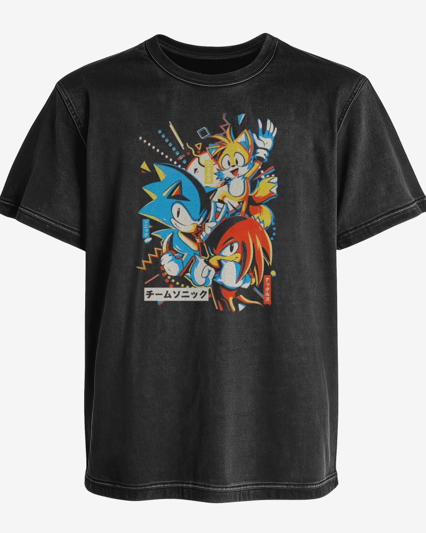 Polera desgastada Sonic and friends