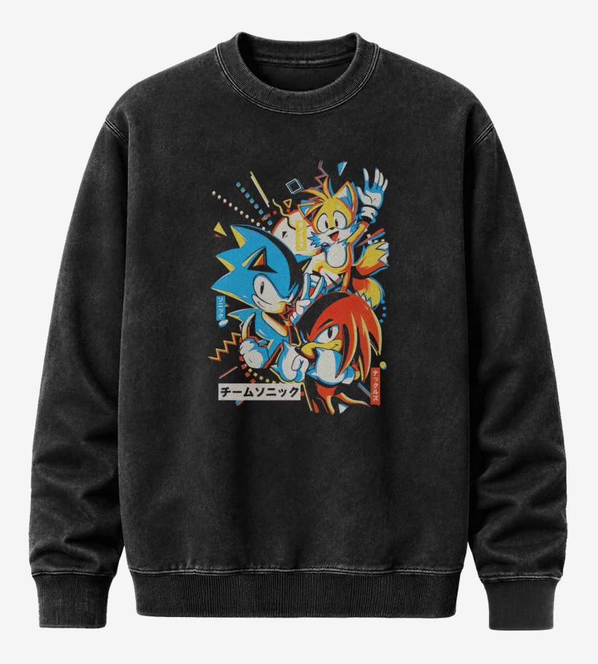 Poleron Polo Acid Wash Negro de Sonic and friends