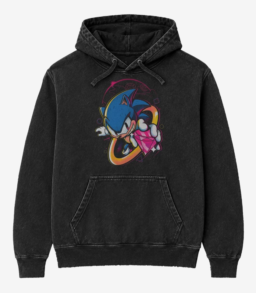 Poleron Canguro Acid Wash Negro de Sonic Diamonds