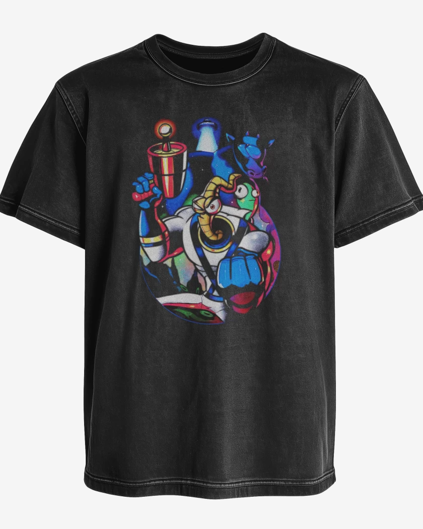 Polera desgastada Negro de Earthworm Jim 