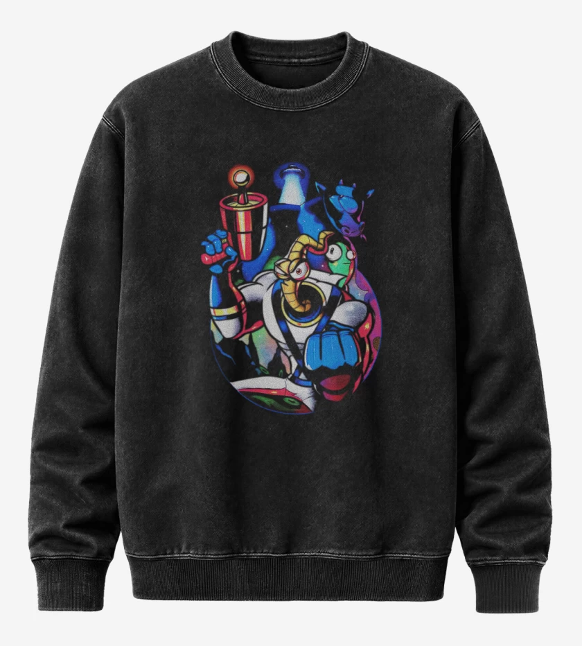 Poleron Polo Acid Wash Negro de Earthworm Jim 